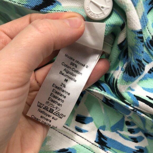 Kenzo Aquamarine teal leaf printed denim shirt mini dress 36 (US 4) - Picture 9 of 15